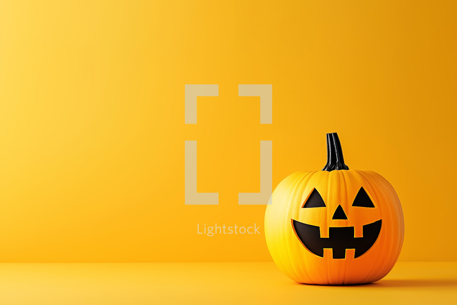 AI Image. Halloween smiling pumpkin on a yellow background