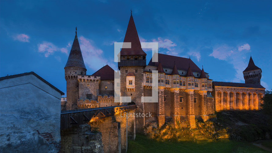 Old castle in Transylvania at evening

