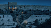 Old City of Jerusalem and closed Golden Gate - night
