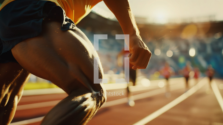AI Generated Image. Athletes racing in stadium at the summer international sport event