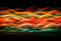 AI Generated Image. Abstract smooth multicolored curved waves on a dark background
