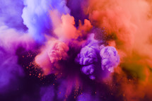 AI Generated Image. Colorful powder paint explosion at high speed