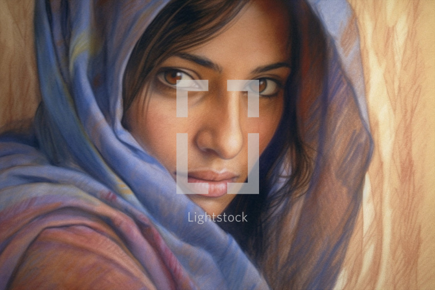Woman of the bible sketch using colored pencil