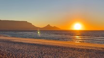 Golden sunset on stunning Cape Town Table Mountain 