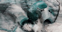 Ice Caverns Of Glaciar Vinciguerra Near Ushuaia, Tierra del Fuego Province, Argentina. Aerial Drone Shot
