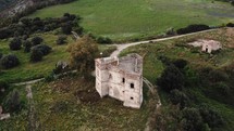 Ancient medieval castle on the hill aerial view