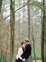 couple in love in the woods 