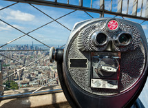 viewfinder telescope and New York City skyline 