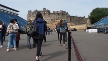 EDINBURGH, UK—Tourists visiting Edinburgh castle.