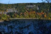Fall trees next to lake