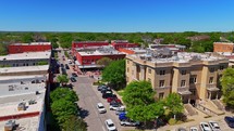 Tracking Shot of Downtown McKinney Texas Square and City Street in Spring