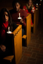 parishioners, congregation, worship service, standing, church, holding, candles, Christmas Eve, candlelight service, worship  