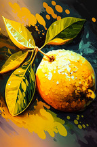 Abstract painting concept. Colorful art of a lemon. Mediterranean culture.