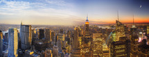 Elevated view of Manhattan transitioning from day to night. New York City, New York, USA. - for editorial use only.