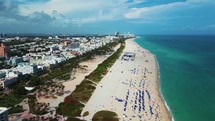 Aerial of Ocean Drive and South Beach in Miami Beach Florida