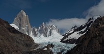 Clouds Rolling Over Mount Fitz Roy Hike From El Chalten In Argentine Patagonia. Timelapse