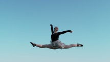 ballerina jumping against a blue sky