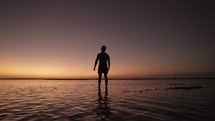 Silhouette of Man Walking on The Beach toward the Sunset with Dramatic Colorful Sky - Freedom, Motivation and Hopefulness