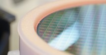 Macro shot of a silicon wafer used in semiconductor manufacturing