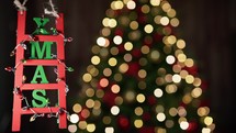 Stairs of Christmas On Tree Background 