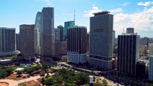 Downtown Miami Skyline Aerial on Warm Sunny Day