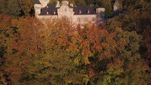 Aerial drone cinematic Schloss Seeburg Castle Lake Starnberg Munich Germany Europe 