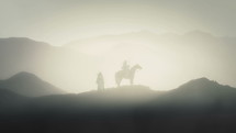 King Saladin on a Horse and Arab Guard