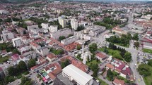 Aerial fly-over Banja Luka's urban landscape, Bosnia and Herzegovina