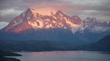 Snowy Mountain Sunrise with Lake in Patagonia