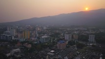 Aerial cinematic drone downtown Chaing Mai Thailand 