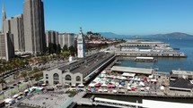 Tracking Aerial of Ferry Building in San Francisco California