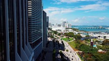 Aerial of Biscayne Blvd and Downtown Miami Skyline