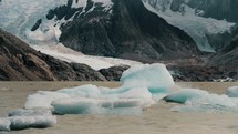 Glacial Lake Laguna Torre With Melting Icebergs In Los Glaciares National Park, Argentina. handheld shot