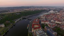 Prague and Vltava river, aerial view