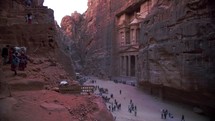 Tourists at the treasury in Petra Jordan Hellenistic architecture
