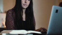 young woman on a video chat for a virtual Bible study 