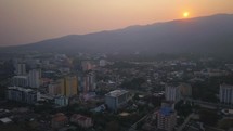 Aerial cinematic drone downtown Chaing Mai Thailand 