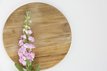 pink flowers on a circle wood board 