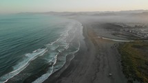 drone view of huge beach at sunrise