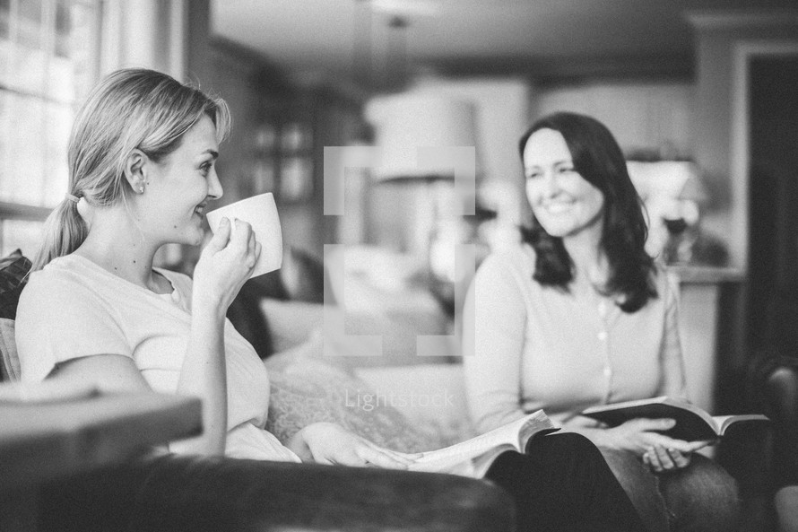 women sitting on a couch at a Bible study