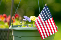 American flag in a flower pot 