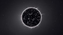 Zooming out from a close-up, observe the cooled-down star a black dwarf in outer space, with a gentle camera orbit.