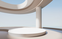 Round room with creative geometries, 3d rendering.