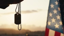 Silhouette of military metallic plate against memorial day american flag