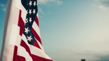 American flag waving during memorial day celebration