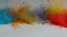 colored powder falling on white floor
