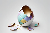 Close up of a decorated and cracked Easter Egg