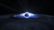 3D Animation of a Blue Black Hole in Outers-pace. Turquoise Disk of Matter on Event Horizon.