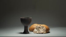 communion chalice and bread loaf 
