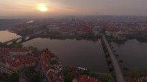 Prague architecture and Vltava river, aerial view